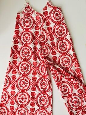 Traffic People White jumpsuit with Red Embroidered Motif